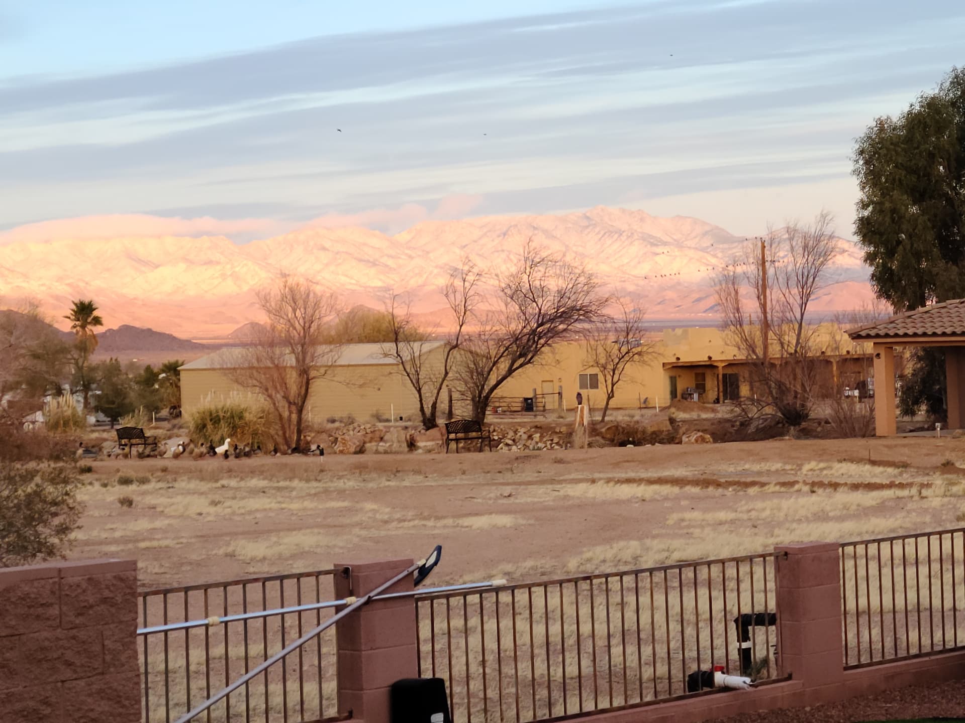 Snow-dusted mountains at first light