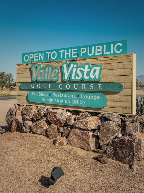 Valle Vista Golf Course sign along Route 66 in the high desert near Kingman, Arizona